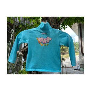 80s Elkay Turquoise Turtleneck Neon PAINT Patch Paintbrush Neck Bow Sz 3T